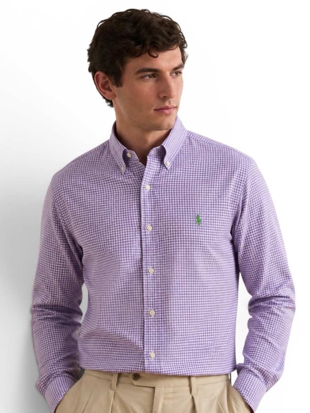 Ralph Lauren Lavender & White Check Button-Down Shirt Size XL Long Sleeve